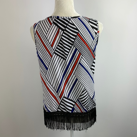 New Directions Fringe Geometric Tank Blouse Small - Picture 4 of 5